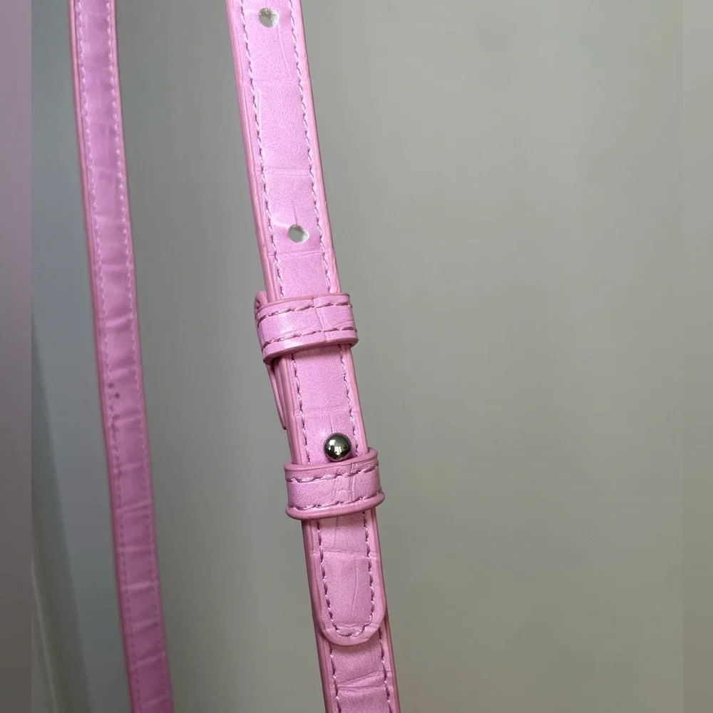 Zara Croc Embossed Top Handle Bag with Strap Pink Silver - Picture 10 of 16